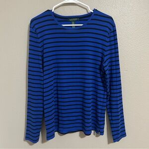 Ralph Lauren Black Blue Cotton Striped Long Sleeve Top Women’s Size XL